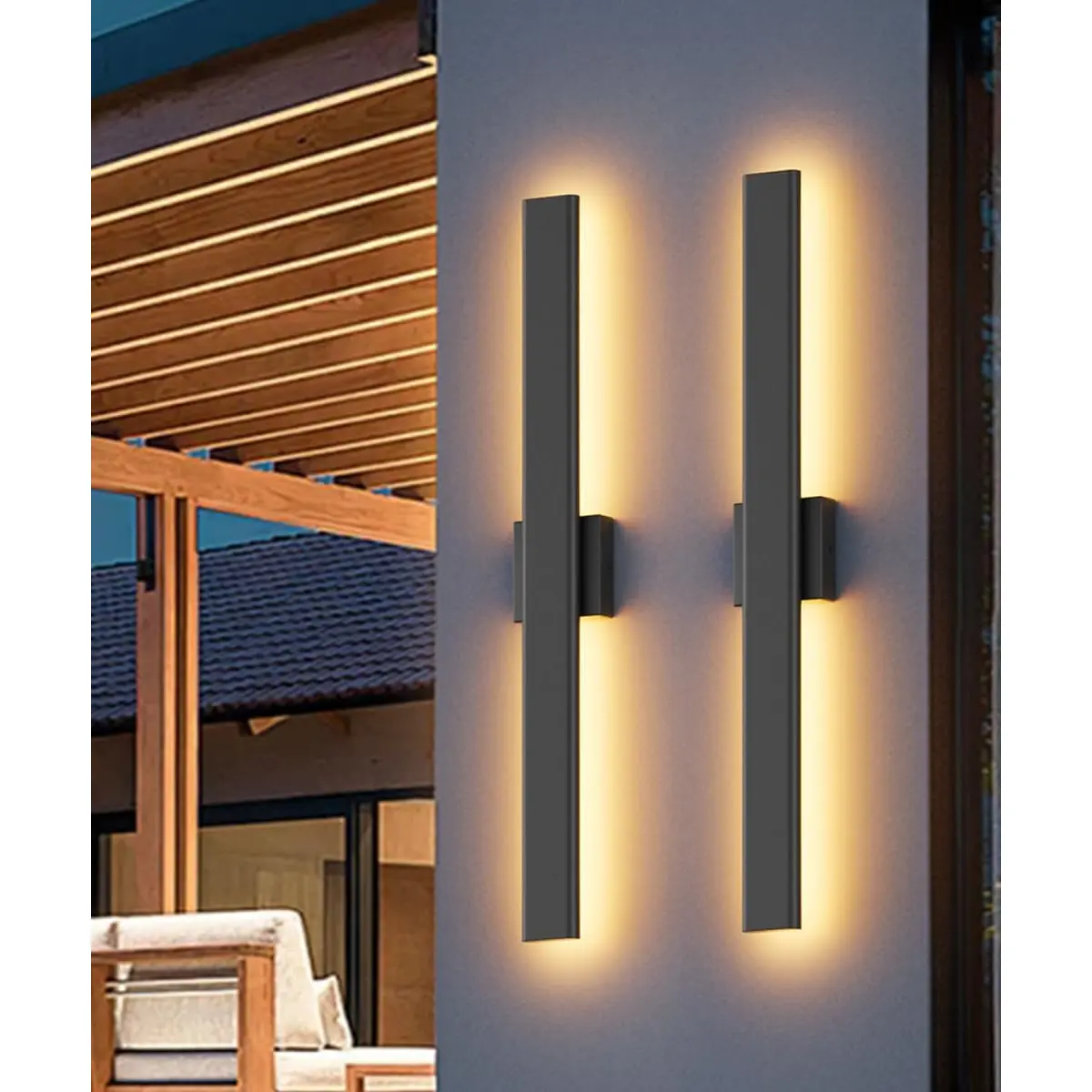 2 Packs Outdoor Wall Sconce, 3000K 4000K 6000K, 31.5in Modern Black Exterior Light, Long LED Linear Wall Light Outside Lighting for Entrance, Hallway, Garage, Porch(3CCT)