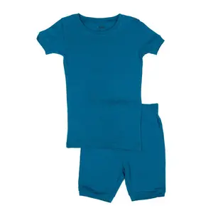 Leveret Kids Two Piece Short Sleeve Cotton Pajamas Solid Color Boho - Blue 8 Year