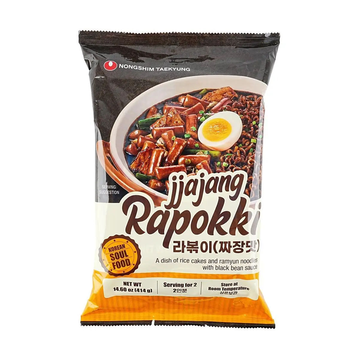 NONGSHIM Jjajang Black Bean Sauce Rapokki (Rice cake with Ramen),14.6 oz