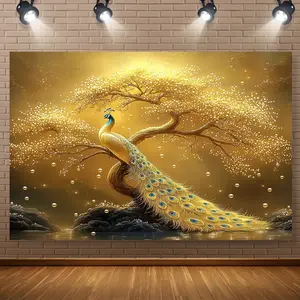 Peacock Tapestry Golden Peacock Backdrop Luxury Bird Theme Wall Hanging Photography Background Artistic Decor for Living Room Bedroom Indoor Outdoor Party Decoration