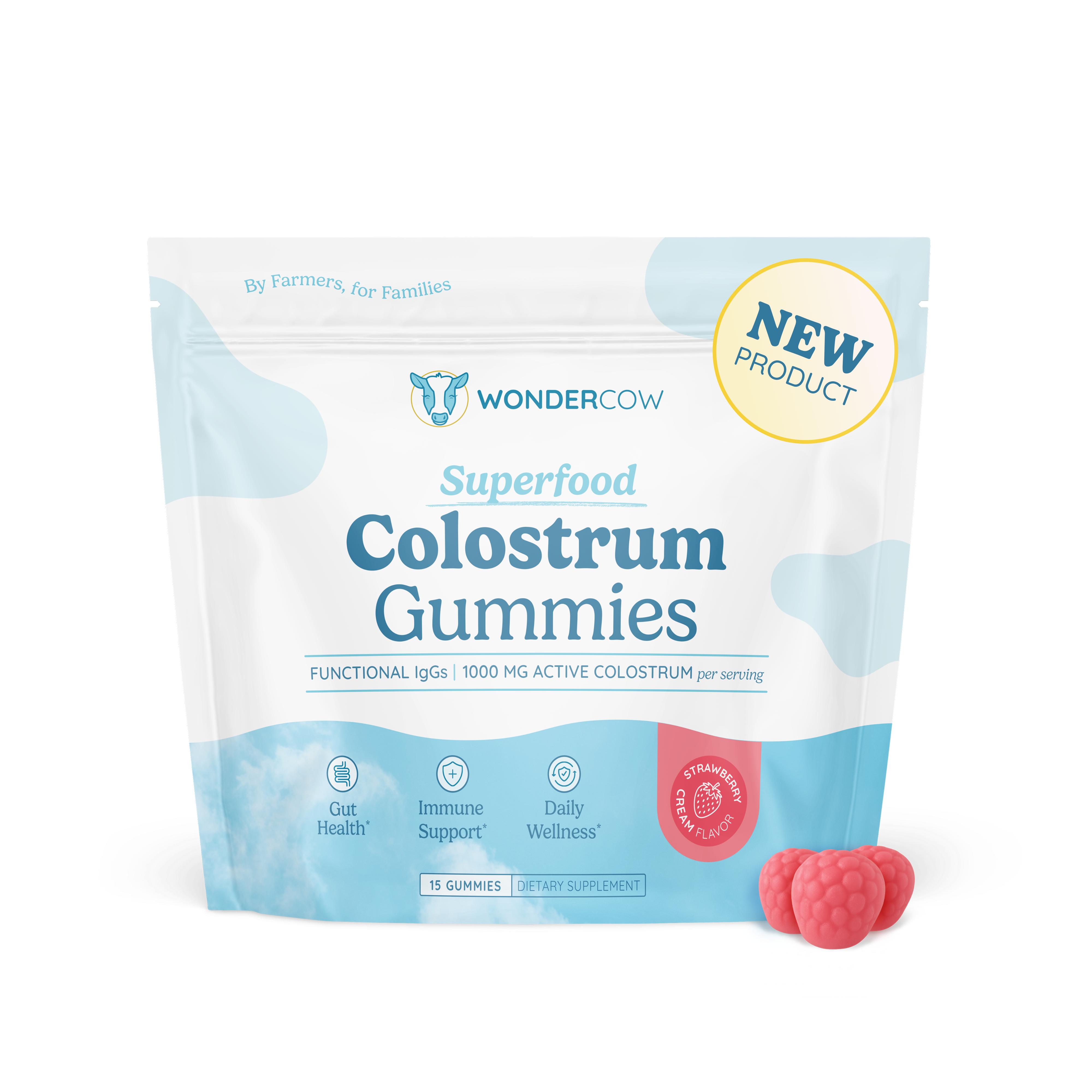 Strawberry Colostrum Gummies - 5 Serving, Whole Bovine Colostrum, Immune Support, Gut Health, On-the-Go, 1,000mg active colostrum per serving