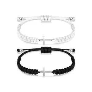 Street-style cross design couple bracelets, set of 2 minimalist drawstring bracelets, fashionable matching jewelry for men and women as a gift, exquisite bracelets GARMENTARY