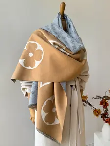 Women's Elegant Floral Print Scarf Shawl, Fall & Winter Fitted Wrap, Warm Casual Fashion Accessory for Daily Wear