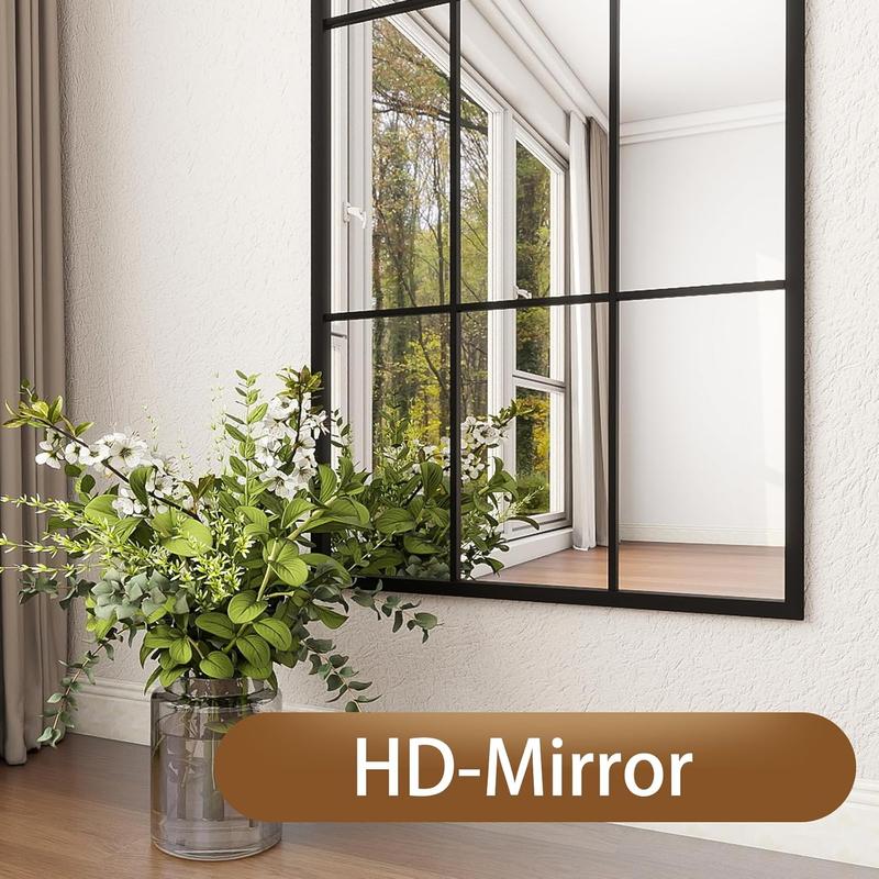 Mirror Full Length, 71"x32" Large Arched Mirror, Black Full  Window Pane Mirrors, Oversize Farmhouse Standing Wall Mirrors Hanging or Leaning for Living Room, Entryway, No Stand