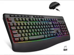E-YOOSO Tri-Mode Wireless Mechanical Feel Keyboard - 104 Keys Full-Size Silent Quiet Keys - 8 RGB Backlit - BT5.0/2.4G/Wired - Ergonomic Palm Rest for Windows, Mac, Laptop, PS5, Xbox