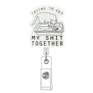Cartoon Cat Pattern Retractable Badge Reel, Acrylic ID Holder with Clip for Nurses, Doctors, Students & Office Staff, Identification Badges & Supplies