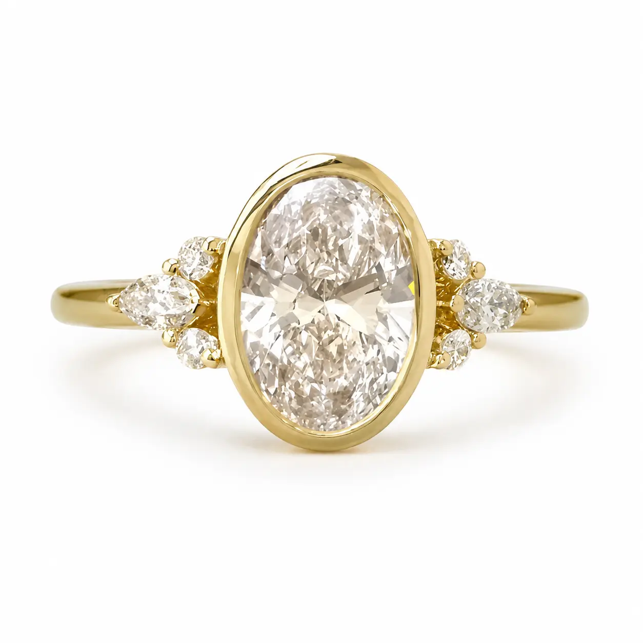 Oval Cut Engagement Ring for Women, Bezel Set Synthetic Diamond in a 14 Karat Rose Gold Band, IGI Certified, Female, Single, Nivra Fine Jewelry, Cadmium