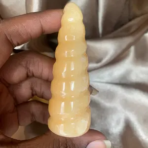 Natural Small Orange Calcite Crystal Spiral Tower Unicorn Horn