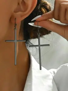 Creative and stylish texture long cross earrings are suitable for daily wear, vacation and dating occasions, and are also a surprising and exquisite small gift, Cross Dangle Earring