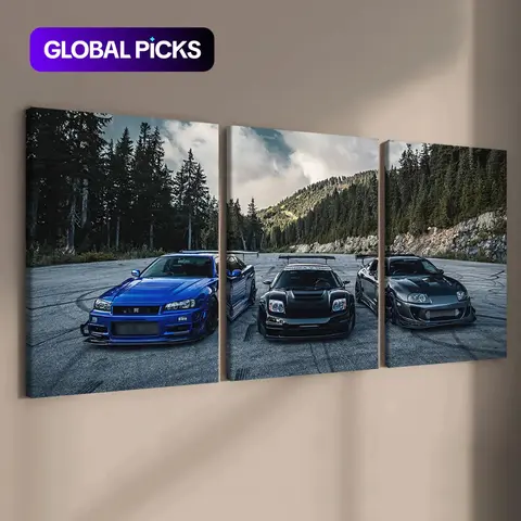 Car Pattern Canvas Painting with Frame, 3-Piece Set Modern Graphic Prints Wall Art Painting, Wall Art Decor for Home Living Room Bedroom Office Framed Canvas Print #GLOBAL PICKS