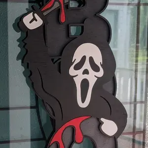Ghostface Halloween decor walk art, door hanger Spooky decorations Durable Colorful Decoration Chirstams