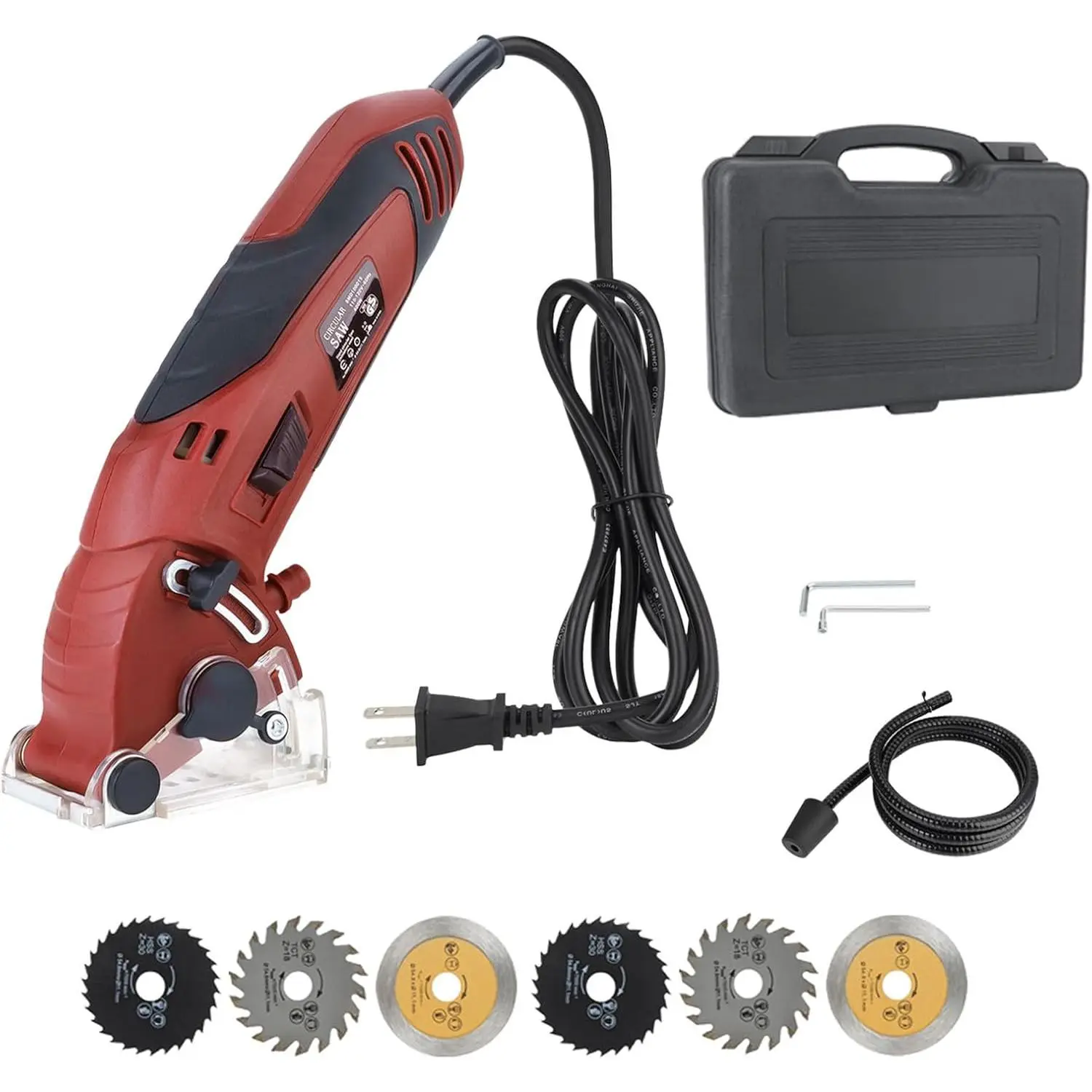 Corded Mini Circular Saw, 400W 110V 3400RPM Multifunction Power Tool with 6 Blades, ½ Inch Max Cutting Depth, for Wood, Tile, PVC Pipe, Drywall & Detailed Cutting Work, Includes Dust Extraction Hose & Tool Box, Compact