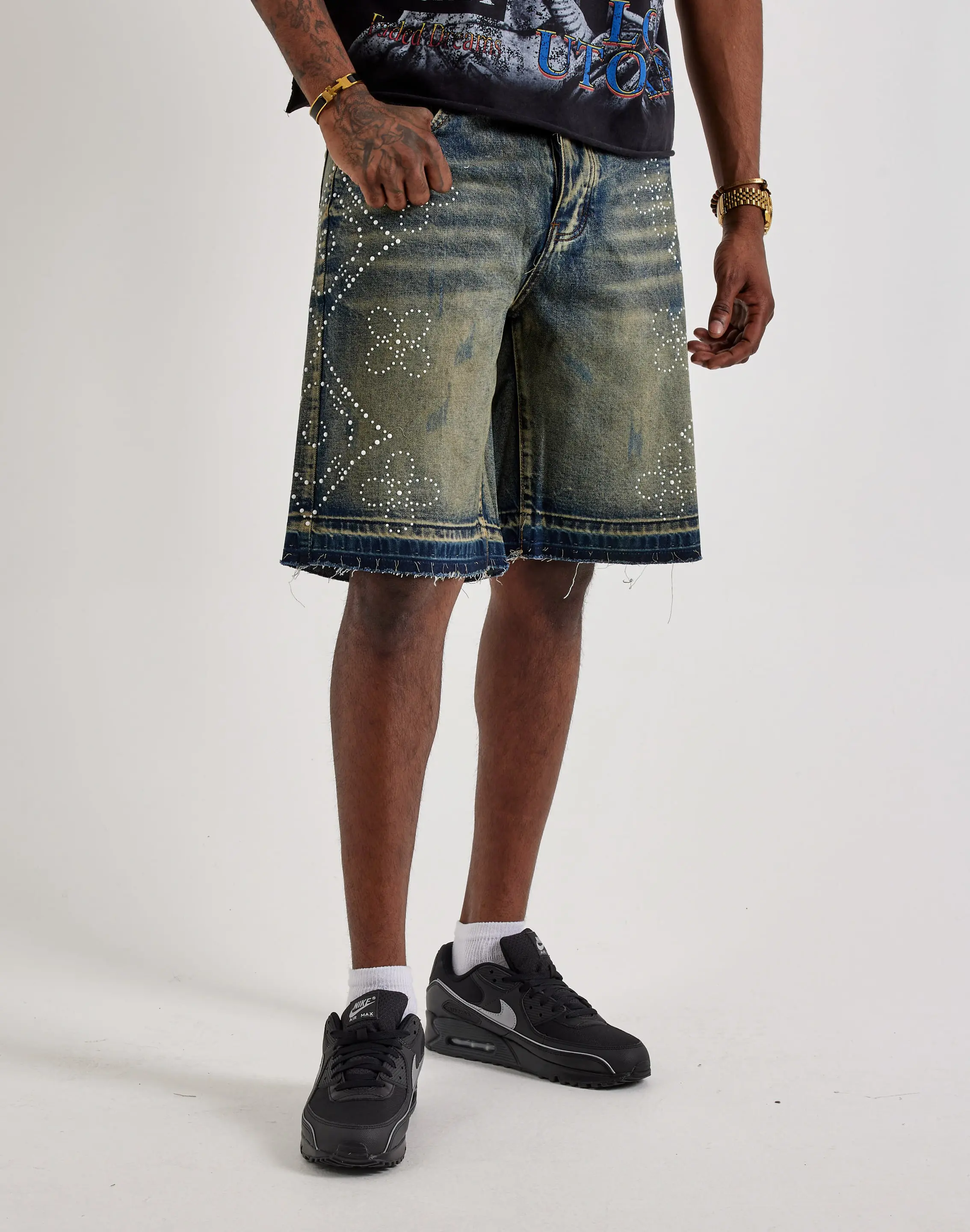 Mens GFTD LA Pearl Denim Shorts