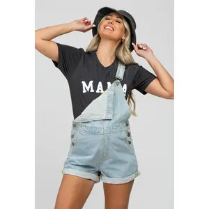 Light Blue Maternity Denim Short Overalls