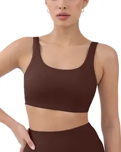 PAVOI ACTIVE Buttery Soft Sports Bras for Women - High Support Low Scoop Neck U Back Padded Yoga Gym Workout Bra