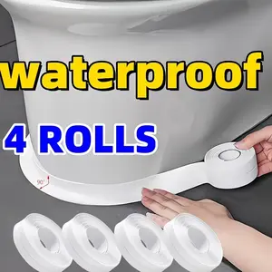 4pcs White Caulk Tape Waterproof Self Adhesive, White Bathroom Caulk Toilet Caulk Strip Bathtub Sealing Strip Tape For Bathroom Caulking Tape Shower Caulk