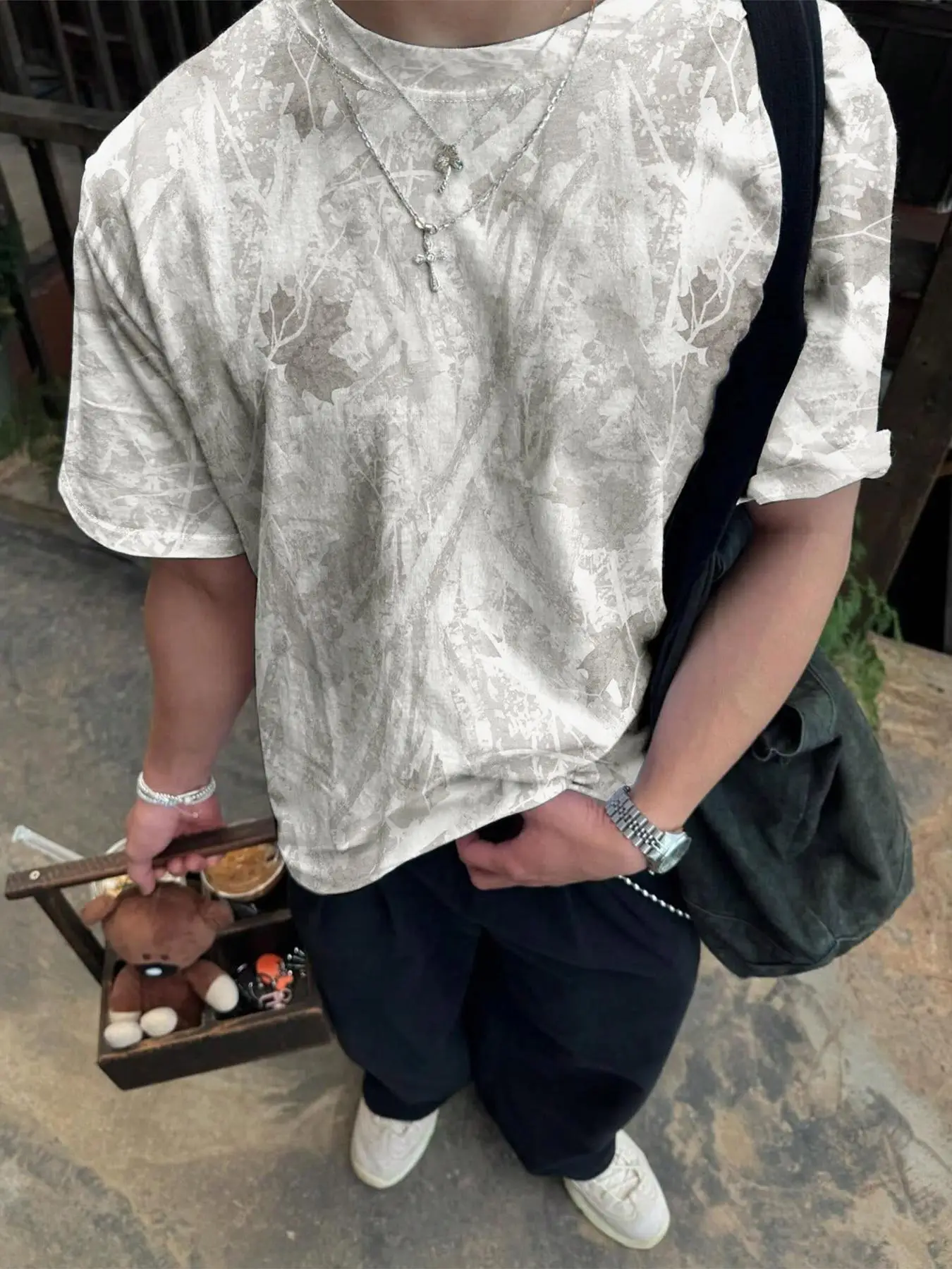 Unisex's Regular Fit All Over Print Short Sleeve Tee, Casual Streetwear T-shirt for Summer, Unisex Top for Daily Wear, Man