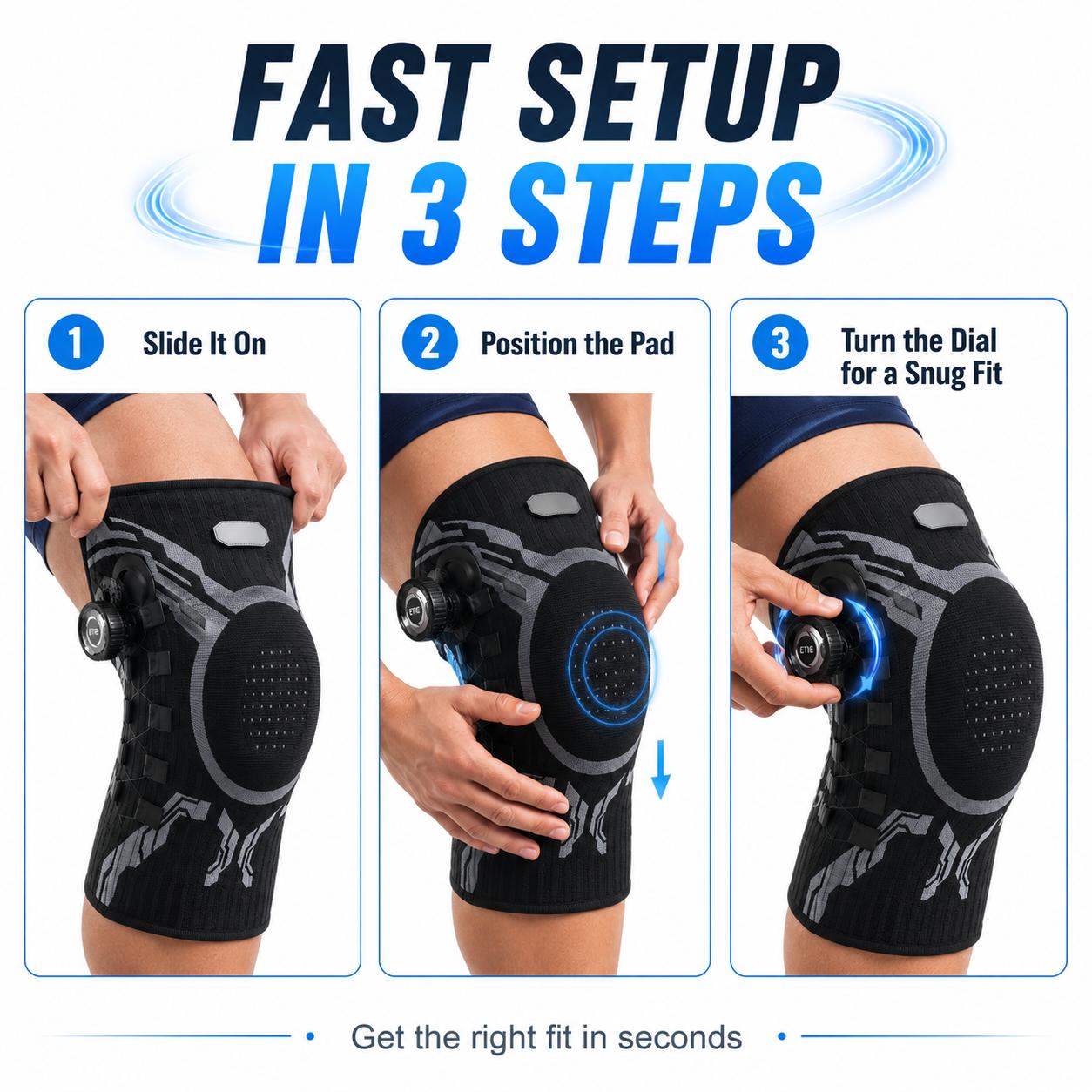 Knob Knee Brace for Pain Relief with Patella Gel Pad & Side Stabilizers, Adjustable Compression Sleeve for Arthritis, Joint Pain, Meniscus Tear, Professional Dial System, Left/Right Specific Design