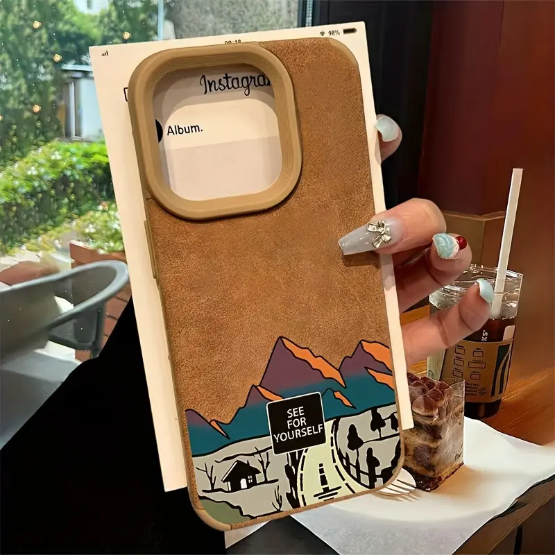 Vintage Mountain Adventure Phone Case for iPhone 17/16/15 Pro Max/14 Plus/13/12/11 Pro/Air| TPU + Faux Suede, Anti-Fingerprint Drop Protection Soft Case