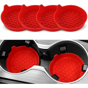 Cup Holder Coaster,  Cup Holder Insert, Universal Non-Slip Cup Holders,  Accessories Interior for Women and Man 4 Pack Red