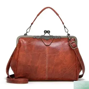 Women's Vintage PU Crossbody Bag, Large Capacity Kiss Lock Shoulder Bag, Crossbody Bags For Women, Bags For Women