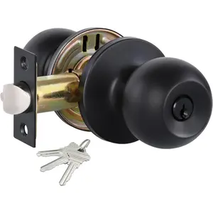 Matte Black Door Knobs with Lock and Keys, Interior/Exterior Door Knob for Bedroom or Bathroom, Entry Door Lock