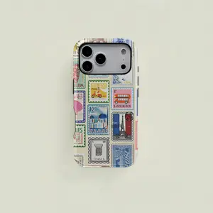 1 pc Stamp Style Milan Paris Double Layer Protective Case Solid 2-in-1 Protective Case for iPhone 17 16 15 Pro 14 13 12 11 Pro Max 14 Plus 15 Plus 16Plus 17Plus Samsung Galaxy S25 S24 S23 Ultra Series Protective Case Couple Phone Case Boyfriend Gift Holid