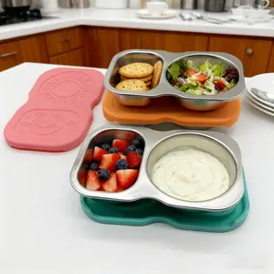 3 Pack Double Compartment 304 Stainless Steel Condiment Containers, Leakproof Sauce Cups with Silicone Lids, Leakproof Dipping Containers, Reusable Salad Dressing Boxes, Small Snack Storage Containers for Dips, Portable for School, Office, Picnic