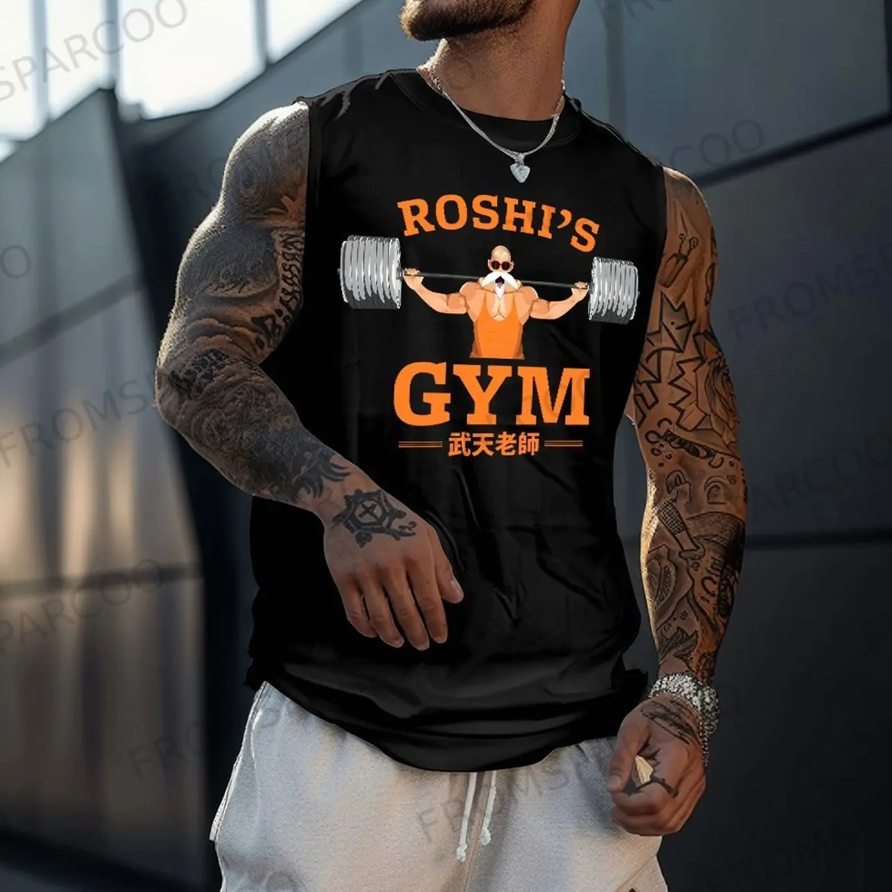 Men's Casual DBZ Master Roshi Anime Printed Fitness Tank Top