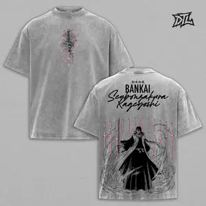 Bleach Byakuya Bankai Aesthetic Grey Washed T-Shirt | Premium Heavyweight Soul Reaper Fan Gear