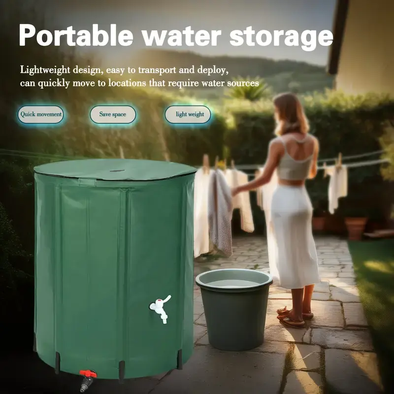Collapsible Rain Barrel, 100 gal Round PVC Water Storage Tank for Outdoor Gardens with Filter Mesh Top and Spigot
