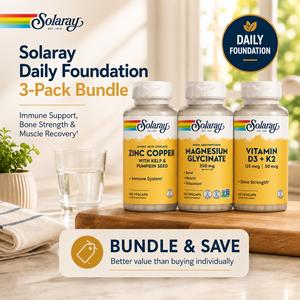 Solaray Daily Foundation 3-Pack Bundle — Magnesium Glycinate + Vitamin D3/K2 + Zinc Copper