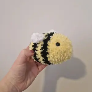 Yellow fluffy handmade plushie bumble bee crochet amigurumi