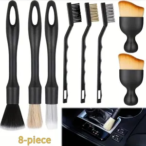 autodetailing Car Detailing Brush Set 8 Piece Car Detailing Tool Kit Includes 3 Car Detailing Brushes 3 Wire Brushes and 2 Soft Bristle Dust Brushes Suitable for Car Interiors wheelbarrel Air Conditioning Vents Engine Compartment pink durable wheel supply