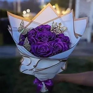 8 ct Elegant Purple Rose Bouquet with Golden Crown and Butterfly Decorations for Special Occasions