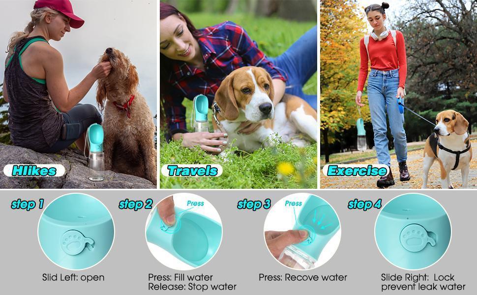 Dog Water Bottle, Leak Proof Portable Puppy Water Dispenser with Drinking Feeder for Pets Outdoor Walking, Hiking, Travel, Food Grade Plastic (19oz Blue)