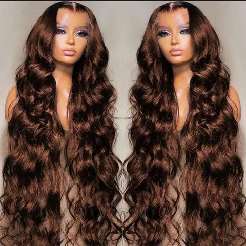 32inch 34inch Chocolate Brown Body Wave Lace Front Wig 180% Density 13X4 HD Transparent Lace Frontal Wig For Woman Human Hair Pre Plucked Colored Human Hair Wigs