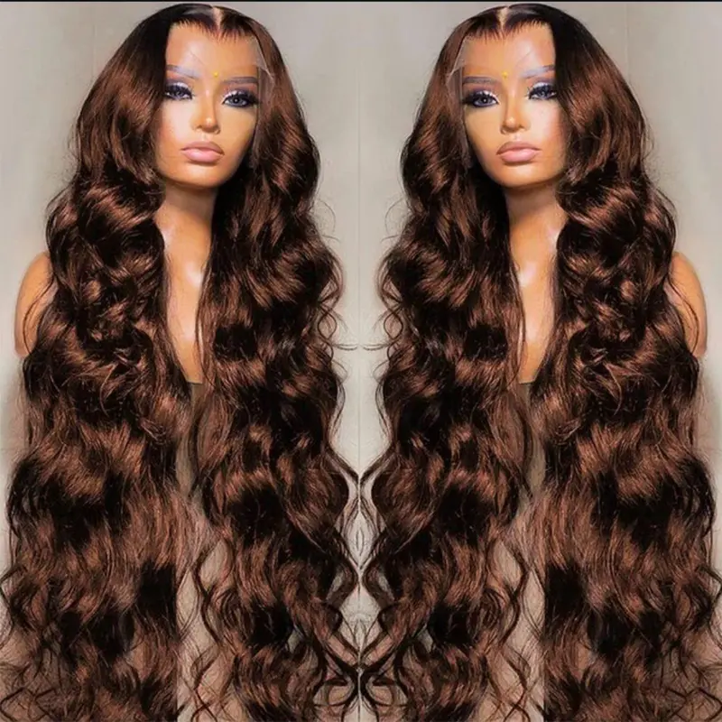 32inch 34inch Chocolate Brown Body Wave Lace Front Wig 180% Density 13X4 HD Transparent Lace Frontal Wig For Woman Human Hair Pre Plucked Colored Human Hair Wigs