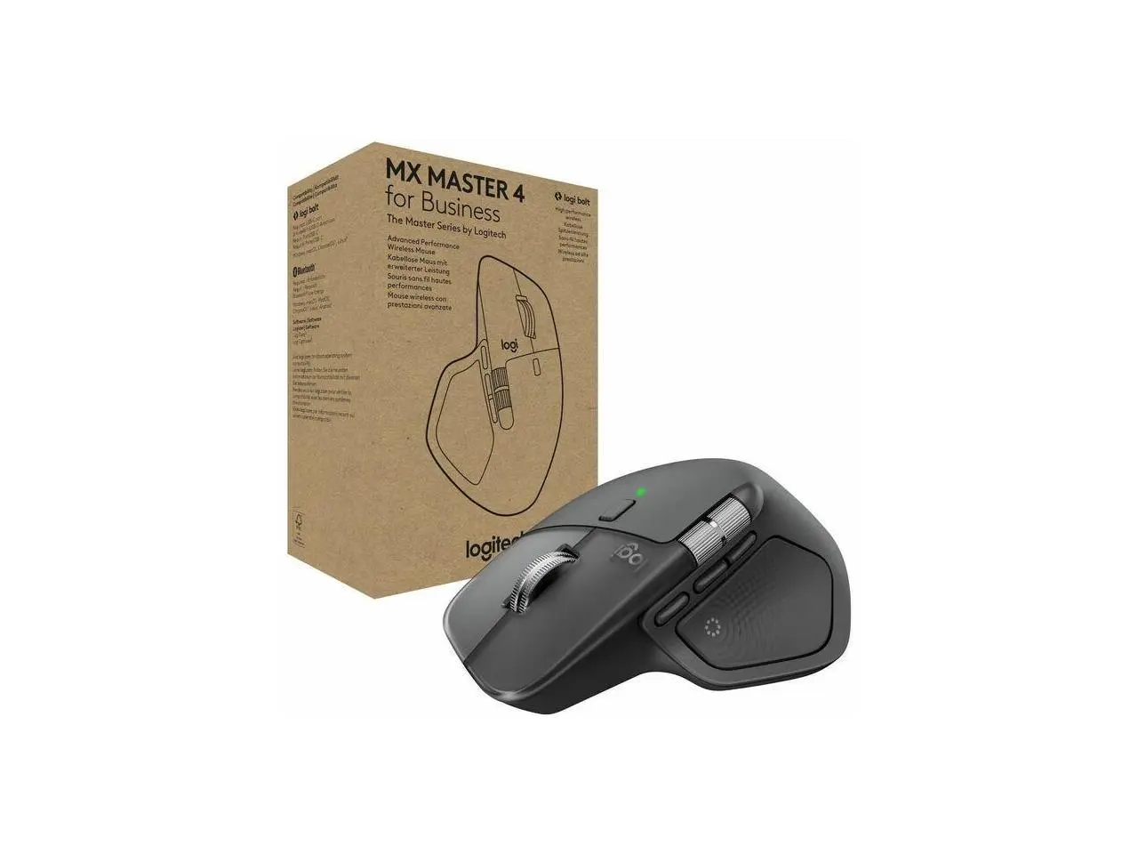 Logitech MX Master 4 for Business, Wireless Mouse with Quiet Clicks, 8K DPI, MagSpeed Scrolling, Logi Bolt Receiver, Bluetooth, Actions Ring, Haptics, USB-C Charging - Graphite - Darkfield - Wireless