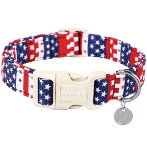 Patriotic American Flag Dog Collar for X-Small & Small Dogs, 4th of July Puppy Collar Fits Neck 8-12 Inches, DOGWONG