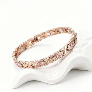Energy Magnet Bracelet for Women, Magnetic Eco-Friendly Alloy Bracelet with Sparkling Rhinestones, Adjustable Fashion Metal Wristband, Modern Trendy Jewelry, Ideal Valentine's Day Christmas Gift for Her