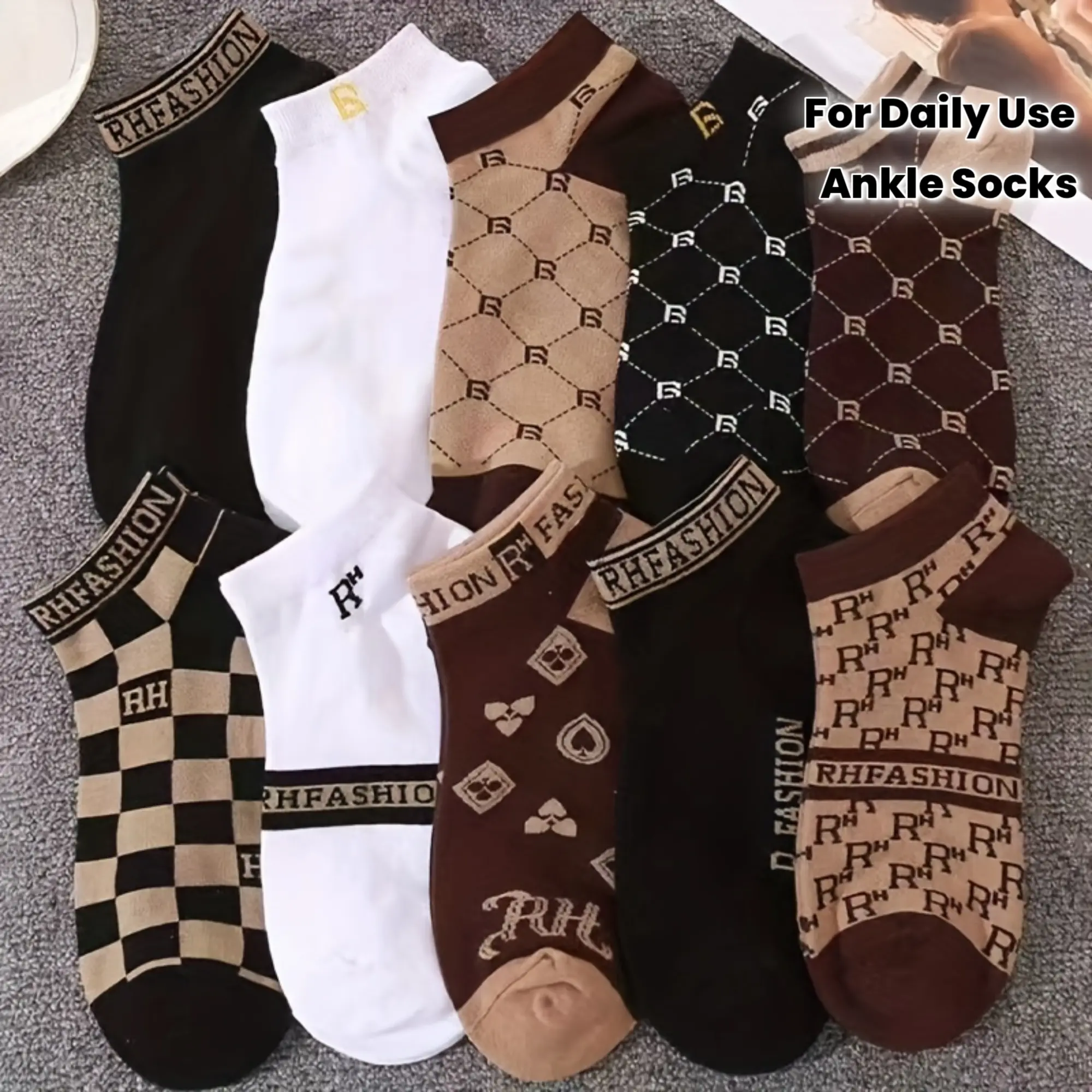 10 Pairs of Men's Twist Design Ankle Socks, Thin Breathable Moisture-Wicking Socks for Casual or Athletic Wear, Socks Pairs