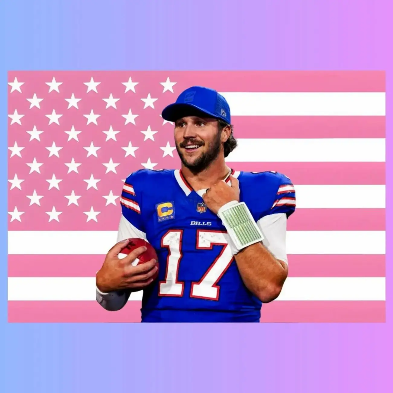 Josh Allen Pink Flag Tapestry | Buffalo Bills Fan Decor | NFL Football Wall Art | Aesthetic Dorm Room Decor