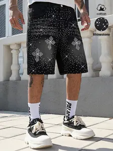 Rhinestone Starry Cross Shorts for Men, adorned with dazzling white rhinestones, add a pop of color to the summer street style and create a fresh and casual vacation vibe.
