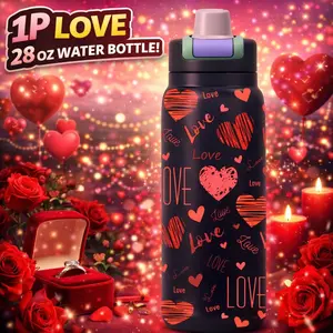 28oz Stainless Steel Insulated Cup Tumbler with Lid, Love Valentine Heart Print, Includes Lid and Straw, Keeps Warm 12 Hours Cold 24 Hours, Durable Leak-Proof