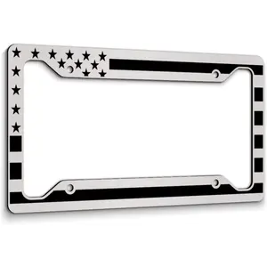 American Flag License Plate Frame - Tactical Black & White USA Stars and Stripes - 6.5" x 12.5" Universal Fit for Cars, Trucks, SUVs - Durable 3mm Aluminum Composite - Veteran Style Auto Accessory