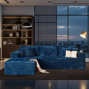 POUUIN 108" Oversize L-Shaped 3-Seat Boneless Sectional Sofa with Ottoman, Ultra-Soft Corduroy Fabric with Removable Cushions, High-Resilient Foam Modern Minimalist Couch with Wide Armrests, Pre-Assembled for Large Living Room