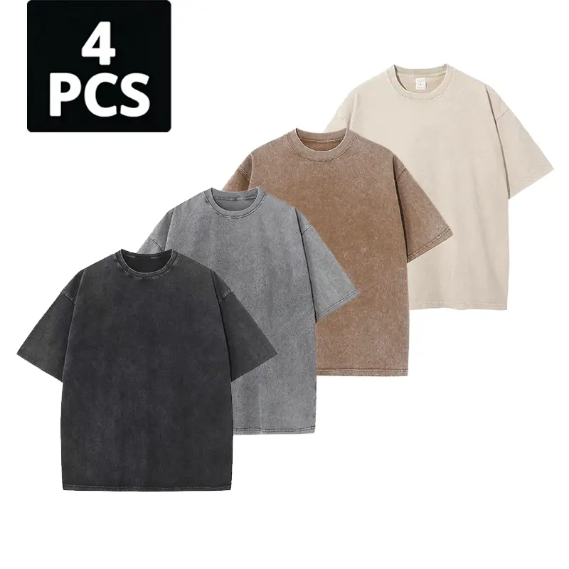 4-Pack Men's Oversized Cotton T-Shirts, Stylish Acid-Wash Distressed Tees, Ripped Streetwear Tops for Sports, Father's Day Gifts, Tshirt, Pure Cotton, Fashion, Indoors