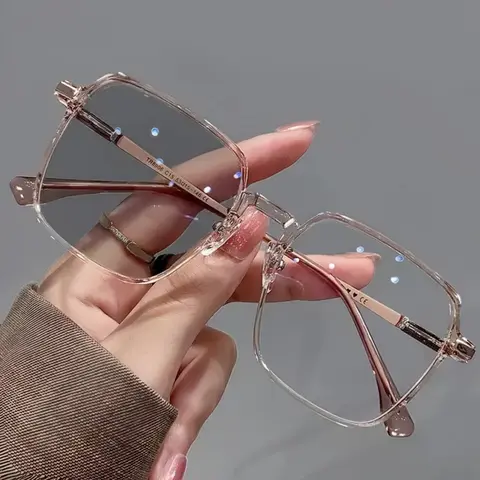 Women's New Square Frame HD Photochromic Lenses Fashion Glasses, Suitable for Daily Wear, Summer Beach Vacation Travel, Stylish Glasses