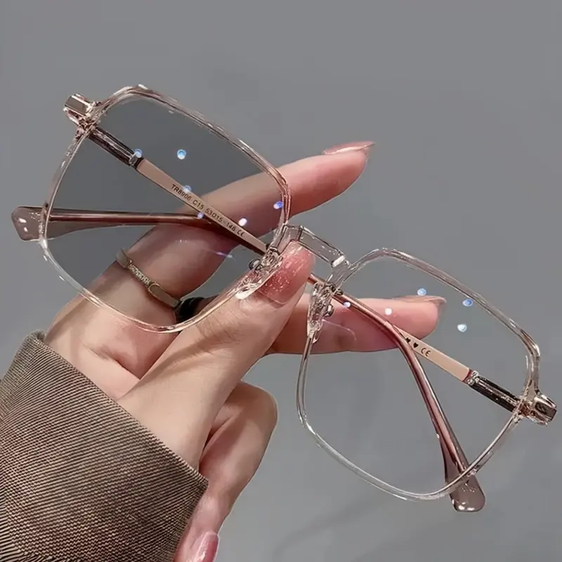 Women's New Square Frame HD Photochromic Lenses Fashion Glasses, Suitable for Daily Wear, Summer Beach Vacation Travel, Stylish Glasses